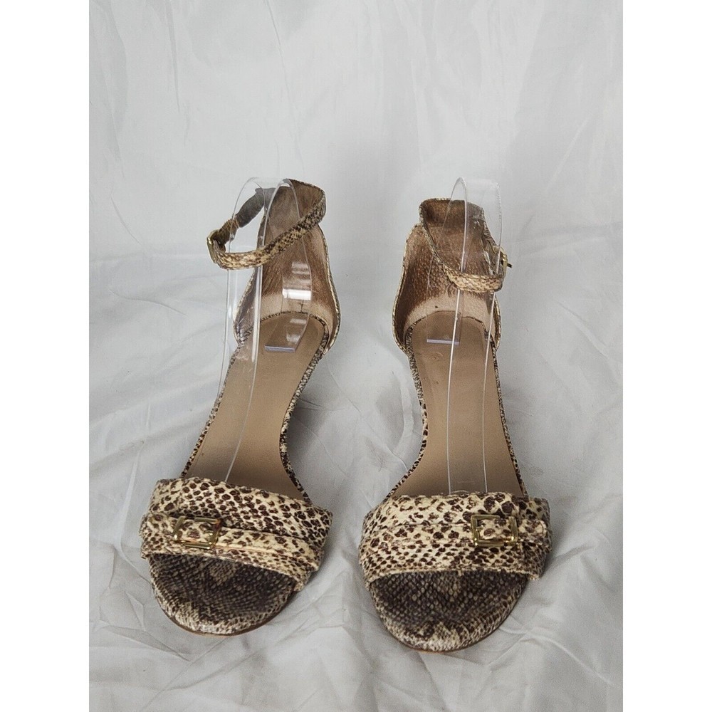 Saks Fifth Avenue Womens Stacked Heel wedge Ankle Strap Sandals snake print 10M